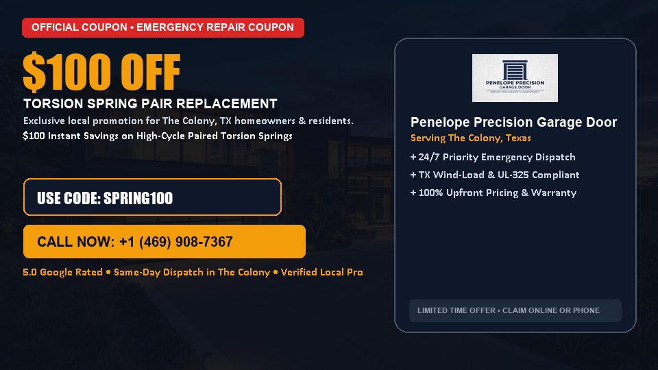 Penelope Precision Garage Door $100 OFF Dual Torsion Spring Replacement in The Colony, TX