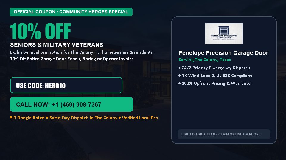 Penelope Precision Garage Door 10% OFF Seniors & Military Veterans in The Colony, TX